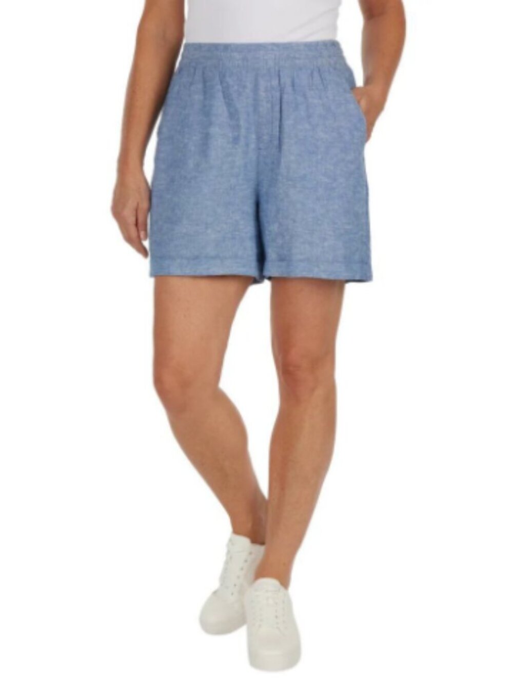 Frank by Frank and Oak Linen Blend Shorts Blue Pull On Elastic Waist NEW Small